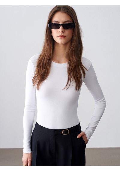 Dilvin 32695 Uzun Kollu Bodysuit-beyaz Beyaz