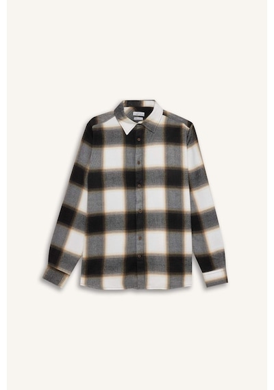 DeFacto Regular Fit Polo Yaka Kareli Flanel Uzun Kollu Gömlek D5835AX24AUBN279
