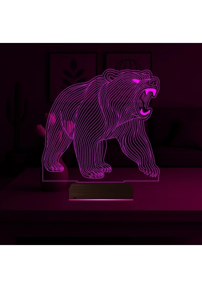 Luvivia Ayı Bear Tasarım 3d Lamba - Masa Gece Lambası Şeffaf