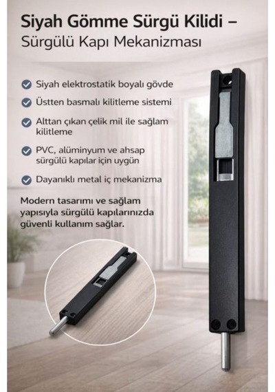 Uyar Siyah Alüminyum İtalyan Sürgü Uzun 1 Adet