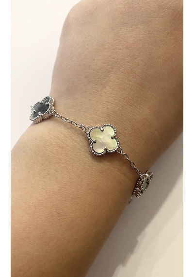 Kadın Antrasit Renk Yonca Model Çelik Bileklik Silver