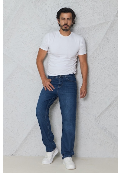 Blayn Jeans Erkek Antrasit Baggy Kot Pantolon - Geniş Kalıp Günlük Rahat Denim Jean Koyu Toz Mavi