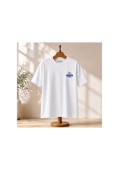 Me Selection Beach Club Tasarım %100 Pamuk Unisex Basic Tişört Beyaz