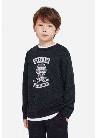 Tshirthane Marvel Stan Lee Excelsion Rock Metal Baskılı Unisex Çocuk Sweat Siyah