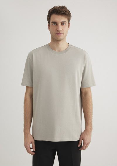 Mavi - Bisiklet Yaka Gri Basic Tişört 0611596-70100 Gri