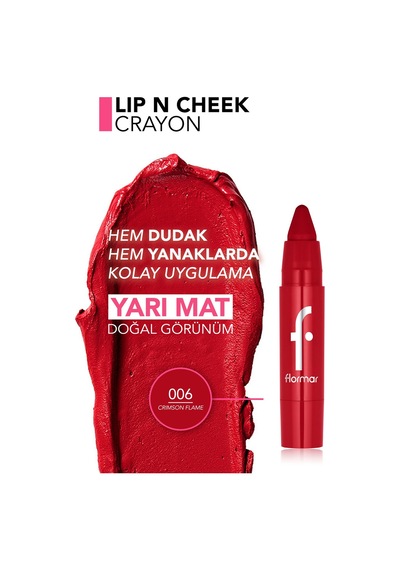 Lip & Cheek Yüksek Pigmentli Kremsi Yarı Mat Bitişli Crayon 8682536121552 006crımsonflame