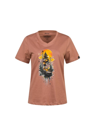 2as Alone Baskılı V Yaka Kadın T-shirt 413 Kahve