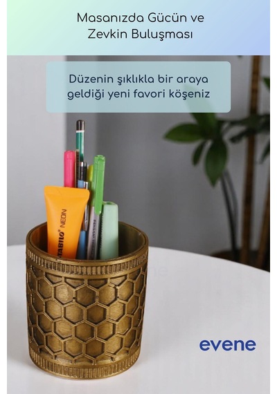 Kalemlik Masa Kalemliği Organizer Kalemlik Altın Eskitme Renk Model 81 Çok Renkli