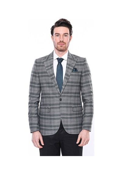 Wessi Ekose Slim Fit Tek Düğme Yeşil Erkek Ceket Siyah