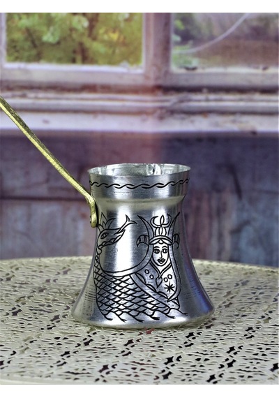 İşlemeli Şahmaranlı Kalın Bakır Cezve 450 Ml