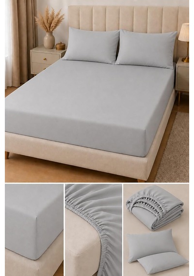 Lastikli Çarşaf Seti Yastık Kılıfları Dahil - Çift Kişilik 160x200cm + 2 Adet Yastık Kılıfı 50x70cm - Günlük Bej Lastikli Çarşaf Seti Yastık Kılıfları Dahil - Çift Kişilik 160x200cm + 2 Adet Yastık Kılıfı 50x70cm - Günlük Bej