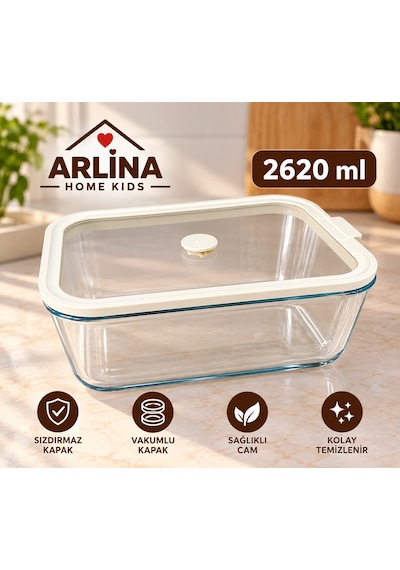 2620 Ml Vakumlu Cam Saklama Kabı Krem