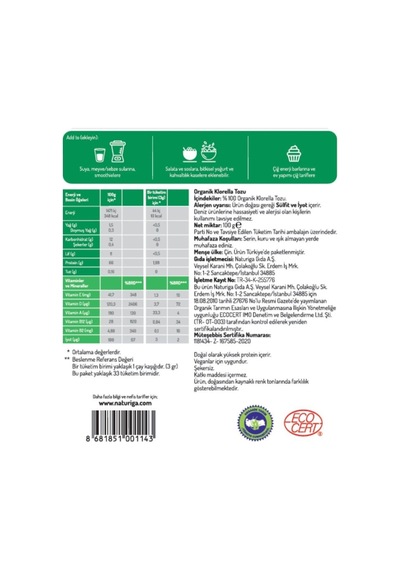 Organik Klorella Tozu 100gr