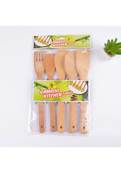 5li Bambu Ahşap Kaşık Seti Açık Ahşap
