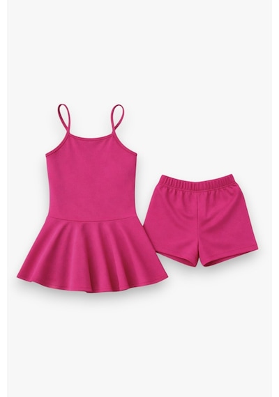 My Kids Wear Kız Çocuk Garson Mayo Elbiseli Şortlu 2 Li Takım 12424 Beyaz - Turuncu