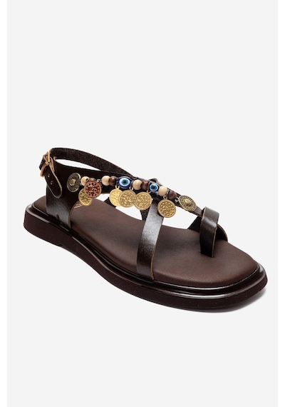 Luvishoes Hush Kahverengi Hakiki Deri Boncuklu Kadın Parmak Arası Sandalet