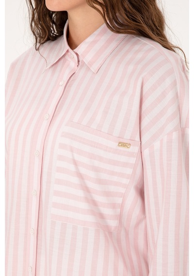 U.S. Polo Assn. Kadın Açık Pembe Çizgili Uzun Kollu Gömlek 50299426-VR078 U.S. Polo Assn. Kadın Açık Pembe Çizgili Uzun Kollu Gömlek 50299426-VR078