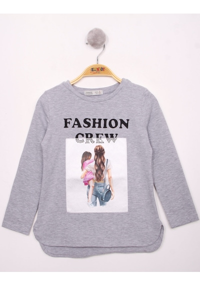 Toontoy Kids Toontoy Kız Çocuk Fashion Baskılı Tişört Gri Melanj