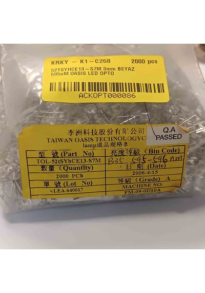 52tsyhce13-s7m 3mm Beyaz Led 250 Adet
