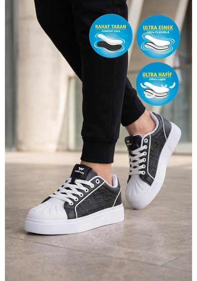 Walkway Siyah-beyaz Bağcıklı Kalın Tabanlı Rahat Şık Unisex Casual Yürüyüş Ve Spor Ayakkabı Sneaker 26201 G Siyah - Beyaz