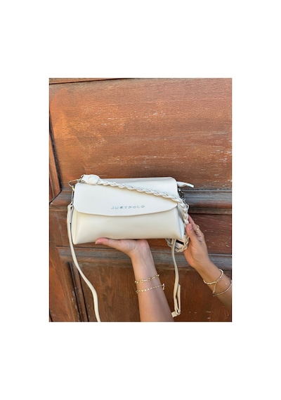 Just Polo Kadın Yeni Sezon Örgü Detaylı Ayarlanabilir Askılı Lüks El Ve Omuz Çantası Ebat : 26 X 14 Cm Krem