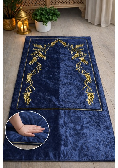 Sırma Nakış İşlemeli Çeyizlik - Diz Ağrıtmaz / Ortopedik Arası Elyaf Dolgulu Seccade 80x120 Ebat Lacivert Sırma Nakış İşlemeli Çeyizlik - Diz Ağrıtmaz / Ortopedik Arası Elyaf Dolgulu Seccade 80x120 Ebat Lacivert