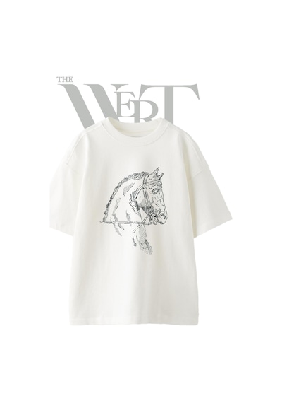 Thewert At Kafasi Tasarım Baskılı Ünisex Beyaz Oversize T-shirt