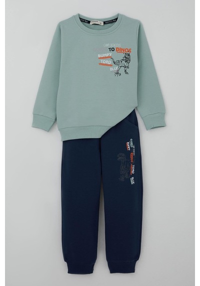 Breeze Erkek Çocuk Eşofman Takımı Dinozor Kampı Sırt Baskı Detaylı 2-6 Yaş, Su Yeşili