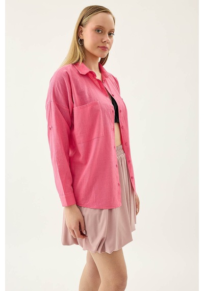 Vitrin Basic Oversize Önden Cepli Gömlek Fuşya