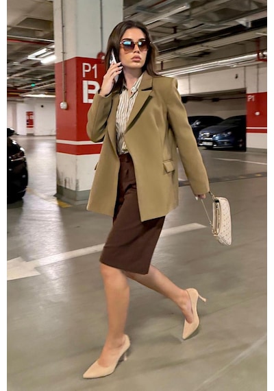 Madmext Haki Astarlı Kadın Blazer Ceket Mg2508 Haki