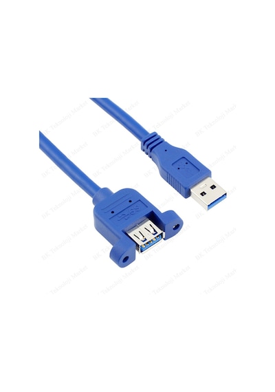 Panel Tipi Vidalı Usb 3.0 Dişi - Erkek Uzatma Kablosu-50cm