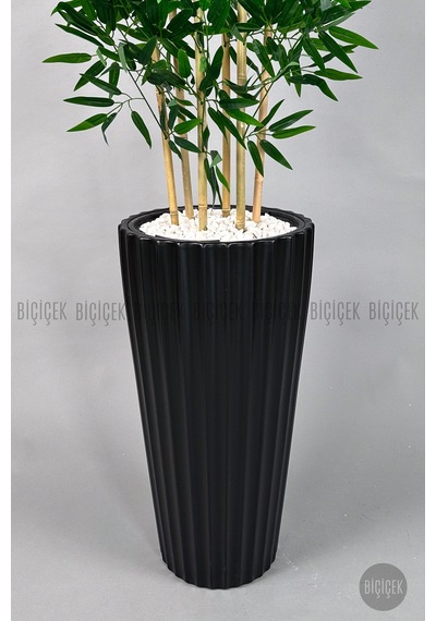 Yapay Bambu Ağacı 6 Dallı Yoğun Yapraklı 220 Cm Siyah Lilyum Saksıda