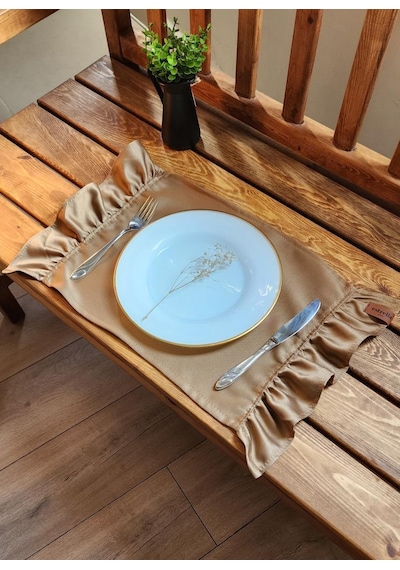 Serra Saten 2 Kenar Fırfırlı Camel Vintage Amerikan Servis 30x50
