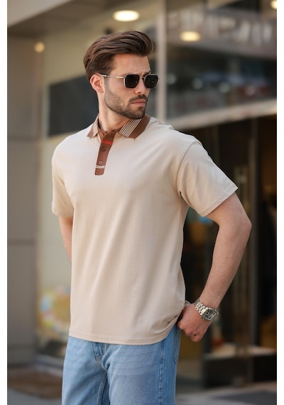 Madmext Bej Polo Yaka Erkek T-shirt E7147 Bej
