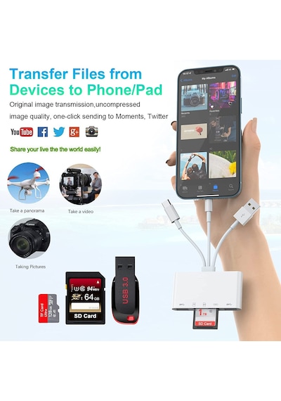 4702 Usb 3.0 Type-c Lightning To Sd, Tf Otg Kart Okuyucu Çevirici