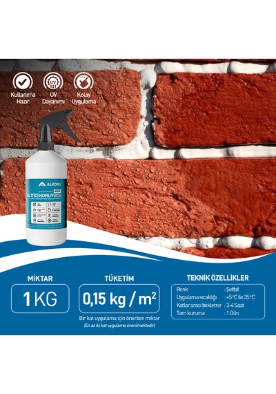 Alkoru 1 Kg Şeffaf Emici Yüzeyler İçin Su İtici Ve Koruyucu Malz.