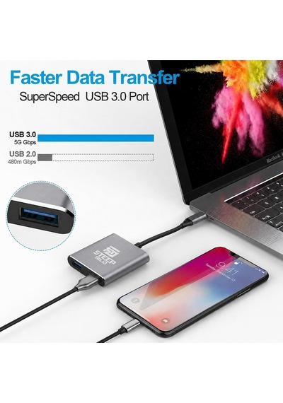 Type-c 3'ü 1 Arada Usb Hub Hdmı Dönüştürücü Ve Usb Adaptör Hu-07