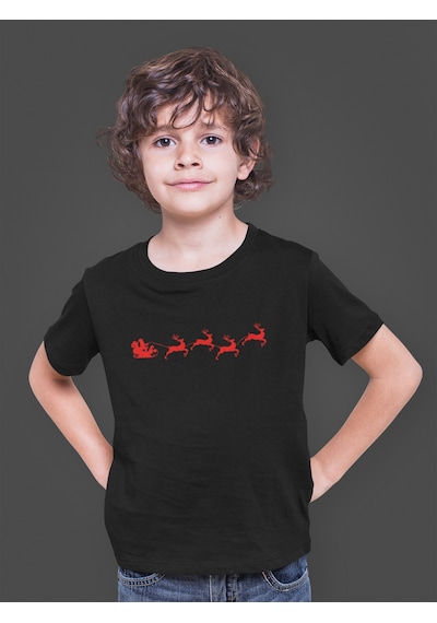 Bumeta Yılbaşı Santa Claus Geyik Silüet Noel Baba Baskılı Çocuk Tişört T-shirt Siyah