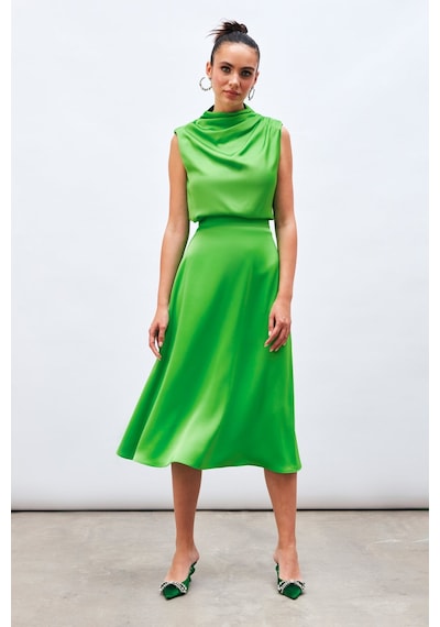 Sateen Midi Boy Saten Etek - Açık Yeşil