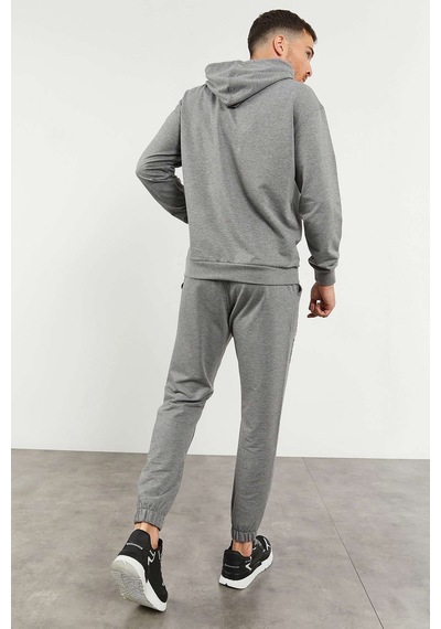 Tommy Life Gri Melanj Kapüşonlu Kanguru Cep Lastik Paça Erkek Oversize Eşofman Takımı - 85117 GRİ MELANJ