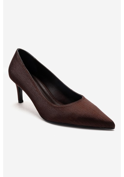 Luvishoes Velmıra Kahverengi Saten Kadın Topuklu Ayakkabı