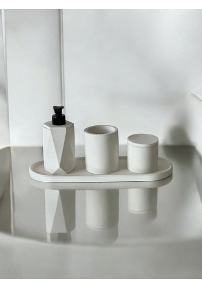 4'lü Kırık Beyaz Beton Banyo Seti. Gri