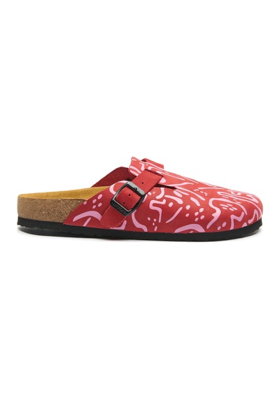 Comfortfusse Capri-pr - Kadın Ortopedik Deri Sabo Terlik Kırmızı-pembe Nubuk Deri
