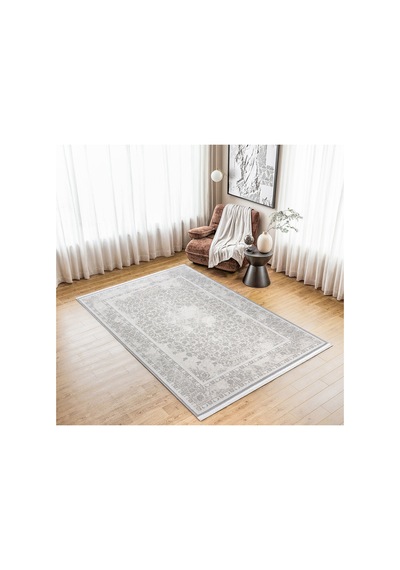 Badelya Home Gri 7135 Modern Desen Doğal Taban Saçaklı Salon Koridor Mutfak Çocuk Oturma Odası Halısı Yolluk 7135-gri