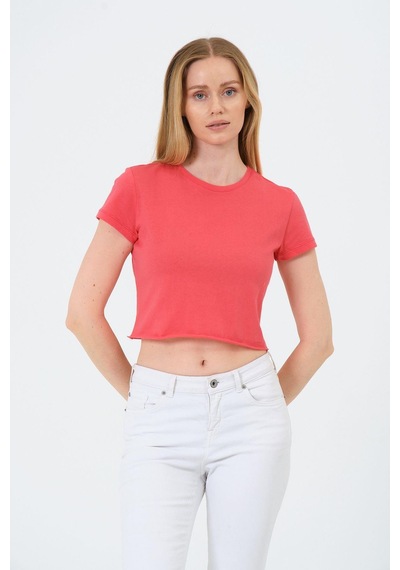 Kadın Kısa Kollu Oversize Crop Pembe
