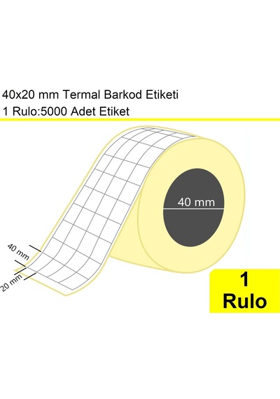 40x20 Mm Termal 4'lü Ürün Barkod Etiketi 1 Rulo:5000 Adet / En:20 Mm Boy:40 Mm / Yan Yana 4'lü Sarım 1