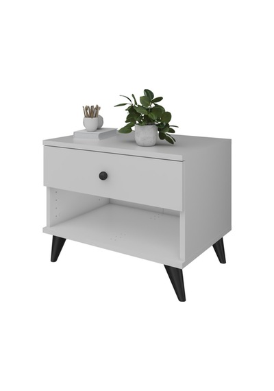 Simple Komodin Tek Çekmeceli 60x44x48 Beyaz Beyaz