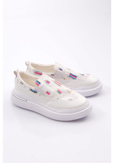 Dgn 057 Kadın Lastikli Sneaker Ayakkabi Beyaz Kot