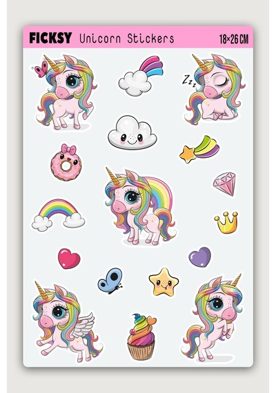 Unicorn Tek Boynuzlu At Sticker Seti - 17 Adet Etiket Çıkartma Diğer