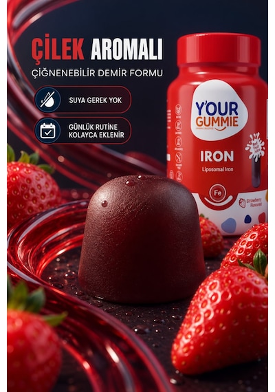 Y'our Gummie Iron Lipofer Demir Takviyesi Çilek Aromalı 60 Çiğnenebilir Jel